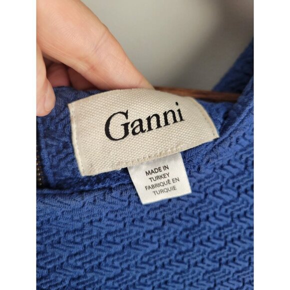 Ganni Anthropologie Lousa Textured Cotton Stretch Blue Shift Dress M - Picture 3 of 5